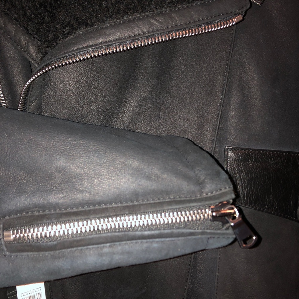 Real Shearling Kenneth Cole real genuine leather Moto biker jacket black S - Picture 5 of 6